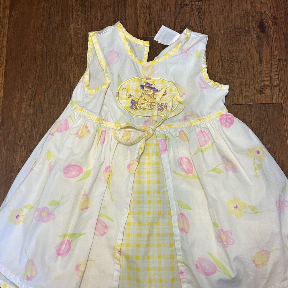 Floral Baby Dress with Bear Design